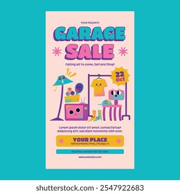 Pink Retro Cartoon Garage Sale Social Media Story