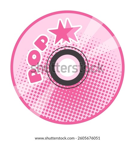 Pink retro CD illustration with pop design, featuring a star accent and halftone pattern. Perfect for Y2K aesthetics, nostalgic music themes, posters and vintage-inspired digital or print projects.