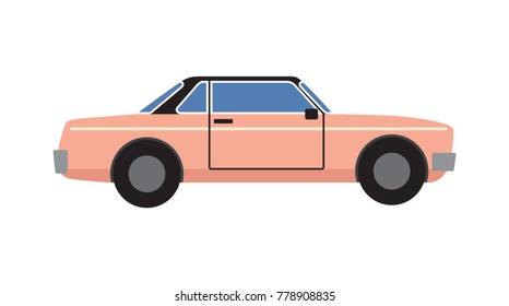 Pink retro coupe car vector illustration icon isolated on white background. Speed automobile vintage style vector illustration, cute vehicle