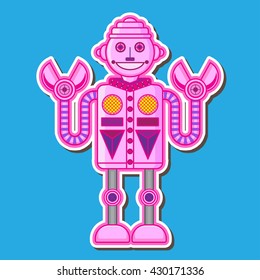 Pink Retro Cute Robot toy Vector Design
