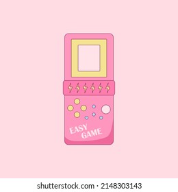 Pink Retro Electronic Game. Vintage Style Pocket Brick Game Vector Illustration. 