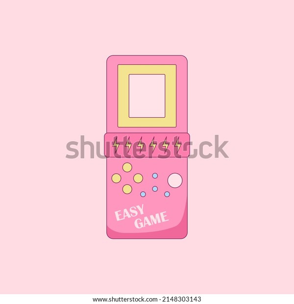 Pink retro electronic game. Vintage style\
pocket brick game vector illustration.\
