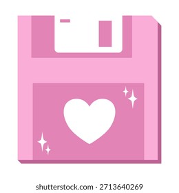 Rosa Retro-Diskette mit weißem Herzen und funkelnden Akzenten, Valentinselement