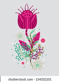 Pink Retro Flower on Gray Background