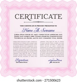 Pink Retro frame certificate template Vector 