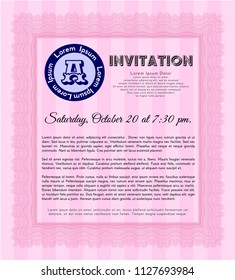 Pink Retro invitation. Artistry design. With guilloche pattern. Detailed. 
