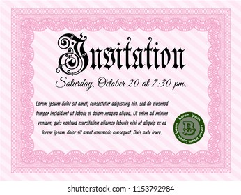 Pink Retro invitation. Artistry design. Customizable, Easy to edit and change colors. With complex background. 