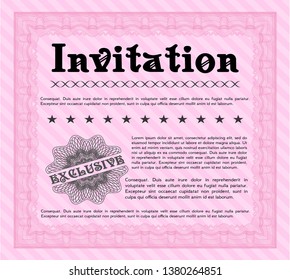 Pink Retro invitation. Artistry design. With guilloche pattern. Detailed. 
