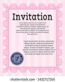 Pink Retro invitation. Artistry design. Vector illustration. With background. 