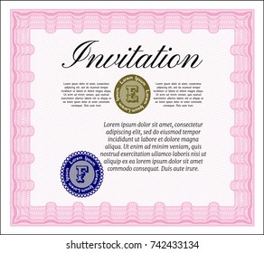 Pink Retro invitation. With background. Customizable, Easy to edit and change colors. Superior design. 