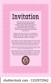 Pink Retro invitation. With background. Money design. Vector illustration. 