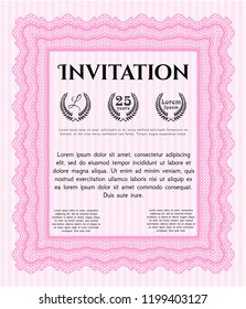 Pink Retro invitation. With background. Money style design. Detailed. 