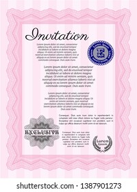 Pink Retro invitation. With background. Nice design. Detailed. 