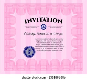 Pink Retro invitation. With background. Vector illustration. Modern design. 