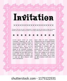 Pink Retro invitation. Beauty design. Customizable, Easy to edit and change colors. With complex linear background. 