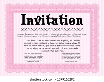 Pink Retro invitation. Beauty design. Vector illustration. Easy to print. 
