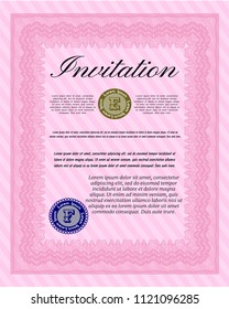 Pink Retro invitation. Complex background. Cordial design. Customizable, Easy to edit and change colors. 