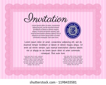 Pink Retro invitation. Complex background. Detailed. Money Pattern design. 