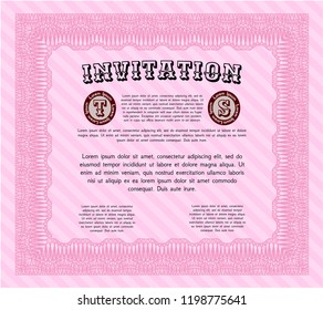 Pink Retro invitation. Complex background. Detailed. Money Pattern. 