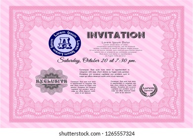 Pink Retro invitation. Complex background. Modern design. Vector illustration. 
