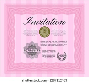 Pink Retro invitation. Complex background. Customizable, Easy to edit and change colors. Elegant design. 