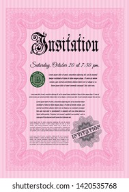 Pink Retro invitation. Complex background. Money Pattern. Vector illustration. 
