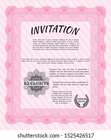 Pink Retro invitation. Complex background. Sophisticated design. Vector illustration. 
