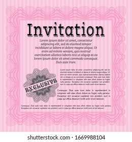 Pink Retro invitation. With complex background. Good design. Detailed. 