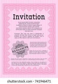 Pink Retro invitation. Complex background. Excellent design. Customizable, Easy to edit and change colors. 