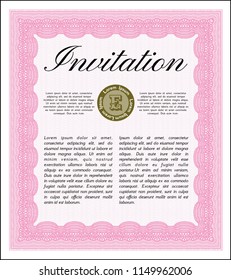 Pink Retro invitation. With complex linear background. Good design. Vector illustration. 