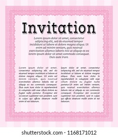 Pink Retro invitation. With complex linear background. Artistry design. Vector illustration. 