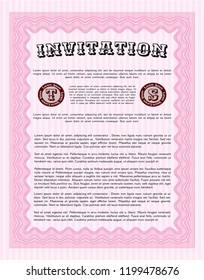Pink Retro invitation. With complex linear background. Detailed. Money Pattern. 