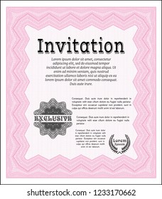 Pink Retro invitation. With complex linear background. Superior design. Customizable, Easy to edit and change colors. 