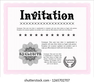 Pink Retro invitation. With complex linear background. Retro design. Vector illustration. 