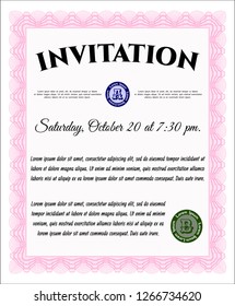 Pink Retro invitation. With complex linear background. Money Pattern design. Customizable, Easy to edit and change colors. 