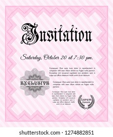 Pink Retro invitation. With complex linear background. Cordial design. Customizable, Easy to edit and change colors. 