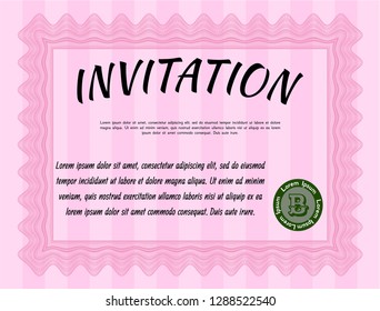 Pink Retro invitation. With complex linear background. Superior design. Customizable, Easy to edit and change colors. 