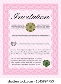 Pink Retro invitation. With complex linear background. Good design. Customizable, Easy to edit and change colors. 