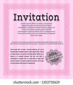 Pink Retro invitation. With complex linear background. Vector illustration. Superior design. 