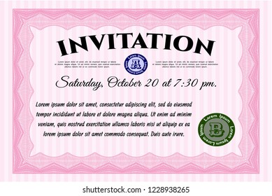 Pink Retro invitation. Cordial design. Printer friendly. Customizable, Easy to edit and change colors. 