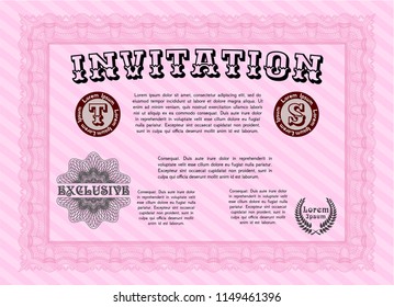 Pink Retro invitation. Customizable, Easy to edit and change colors. With guilloche pattern and background. Perfect design. 