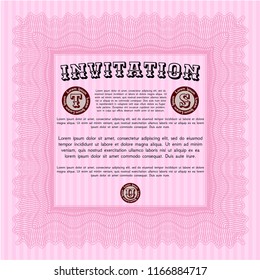 Pink Retro invitation. Customizable, Easy to edit and change colors. With complex background. Excellent design. 