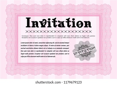 Pink Retro invitation. Customizable, Easy to edit and change colors. With linear background. Cordial design. 