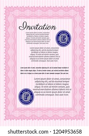 Pink Retro invitation. Customizable, Easy to edit and change colors. With background. Retro design. 