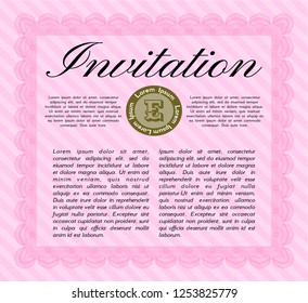 Pink Retro invitation. Customizable, Easy to edit and change colors. With quality background. Money Pattern. 
