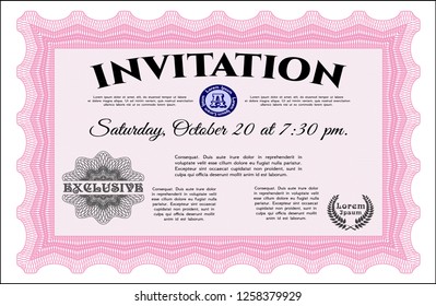 Pink Retro invitation. Customizable, Easy to edit and change colors. Complex background. Good design. 