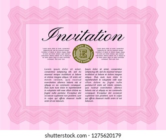 Pink Retro invitation. Customizable, Easy to edit and change colors. With great quality guilloche pattern. Excellent design. 