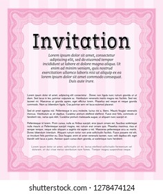 Pink Retro invitation. Customizable, Easy to edit and change colors. Complex background. Money design. 