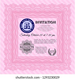 Pink Retro invitation. Customizable, Easy to edit and change colors. With complex linear background. Beauty design. 