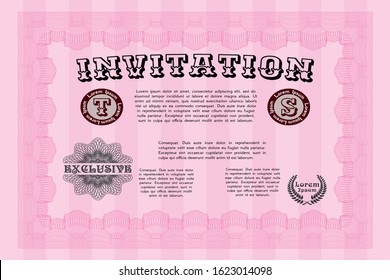 Pink Retro invitation. Customizable, Easy to edit and change colors. Easy to print. Money style design. 